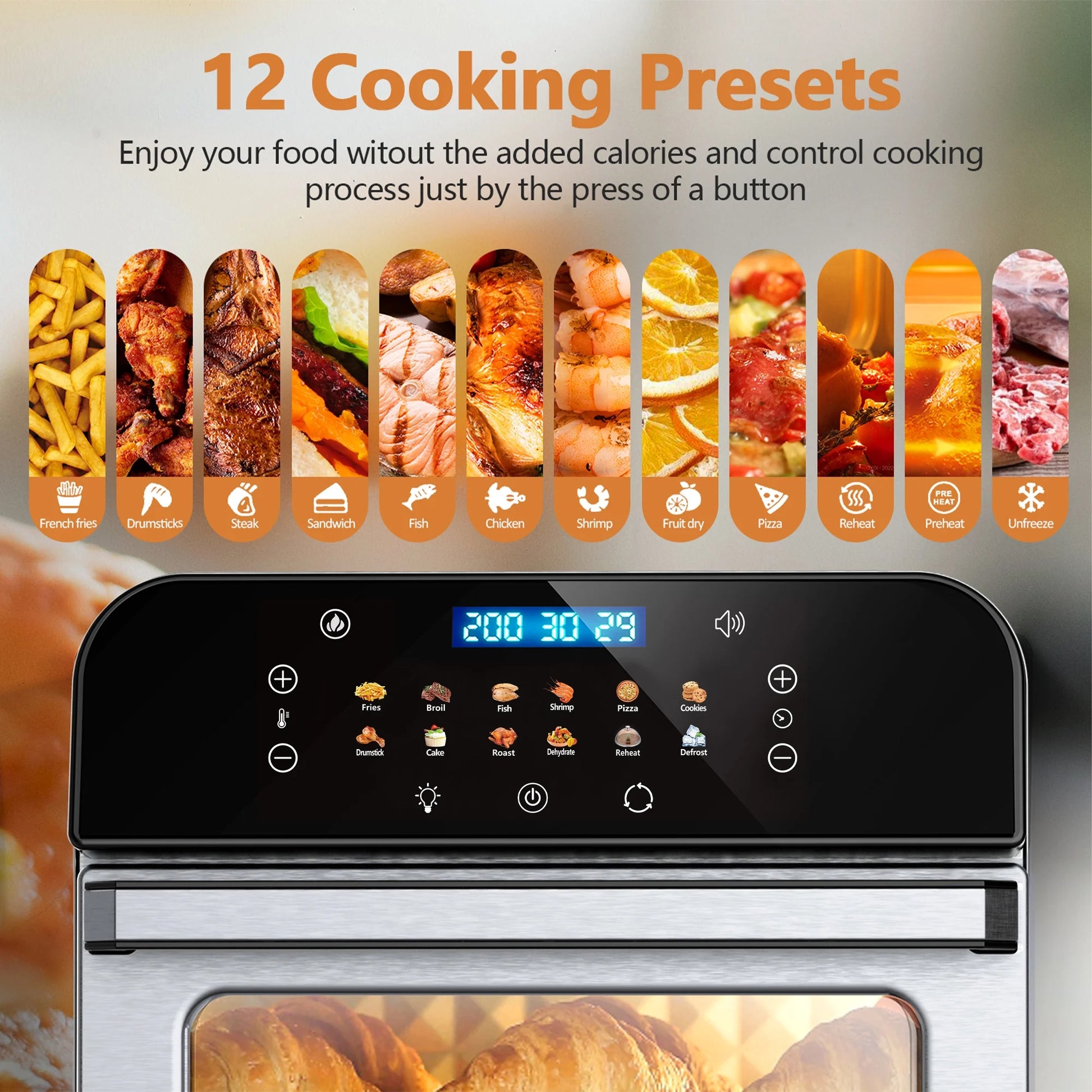 12QT Touchscreen Air Fryer Oven with 12 Pre-Set Menus and Clear Window, Less Oil