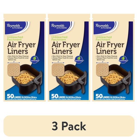 (3 Pack)  Parchment Paper Air Fryer Liners, 50 Count