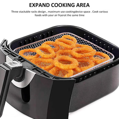 Air Fryer Racks 7.5L-8L 3-Basket Air Fryer, Stainless Steel - Three Layer Stackable Design, Dishwasher Safe