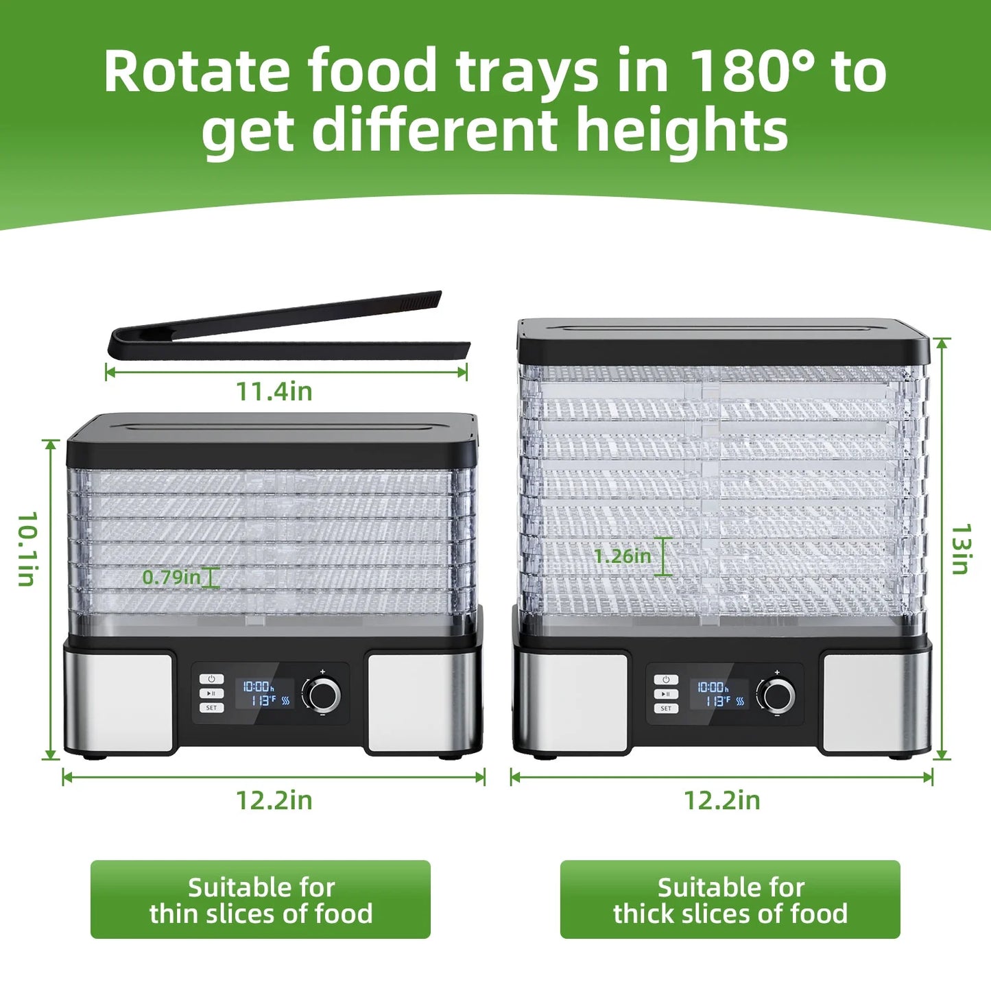 7-Tray Food Dehydrator Machine: 400W Electric Food Dryer for Jerky, Fruits, Vegetables, Dog Treats, Herbs, Snacks - Adjustable Temperature & 24H Timer, LCD Display, Silicone Tongs Included