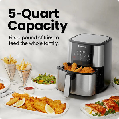 Turbofry Air Fryer W/ Digital Controls, 5 Qt Capacity - Stainless Steel, New