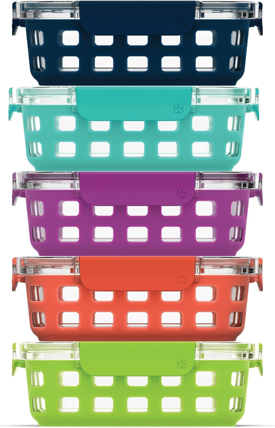 Duraglass 3.4 Cup Meal Prep Sets 10Pc, 5 Pack Set- Glass Food Storage Container with Silicone Sleeve and Airtight Bpa-Free Plastic Lids, Dishwasher, Microwave, and Freezer Safe, Fruit Salad