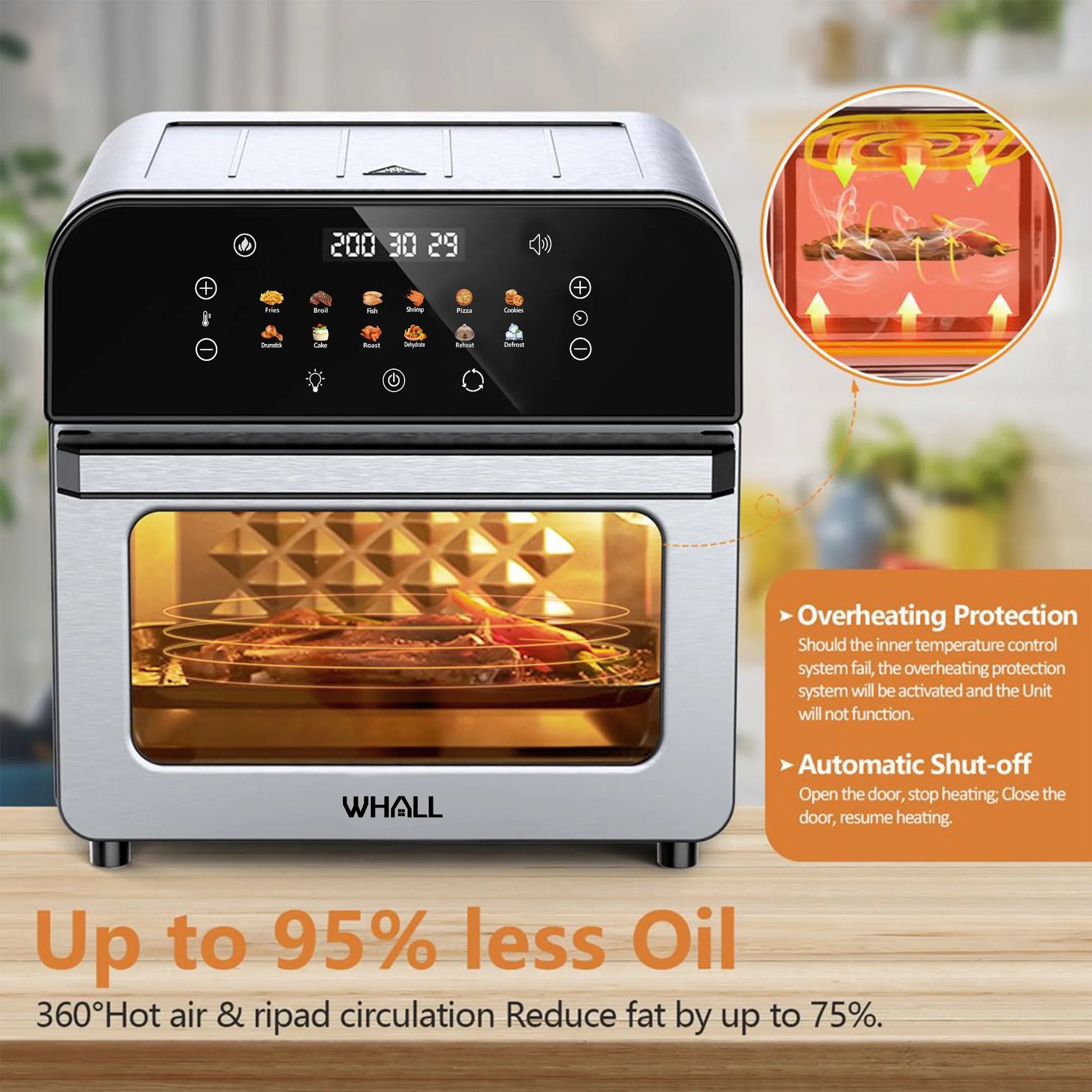 12QT Touchscreen Air Fryer Oven with 12 Pre-Set Menus and Clear Window, Less Oil