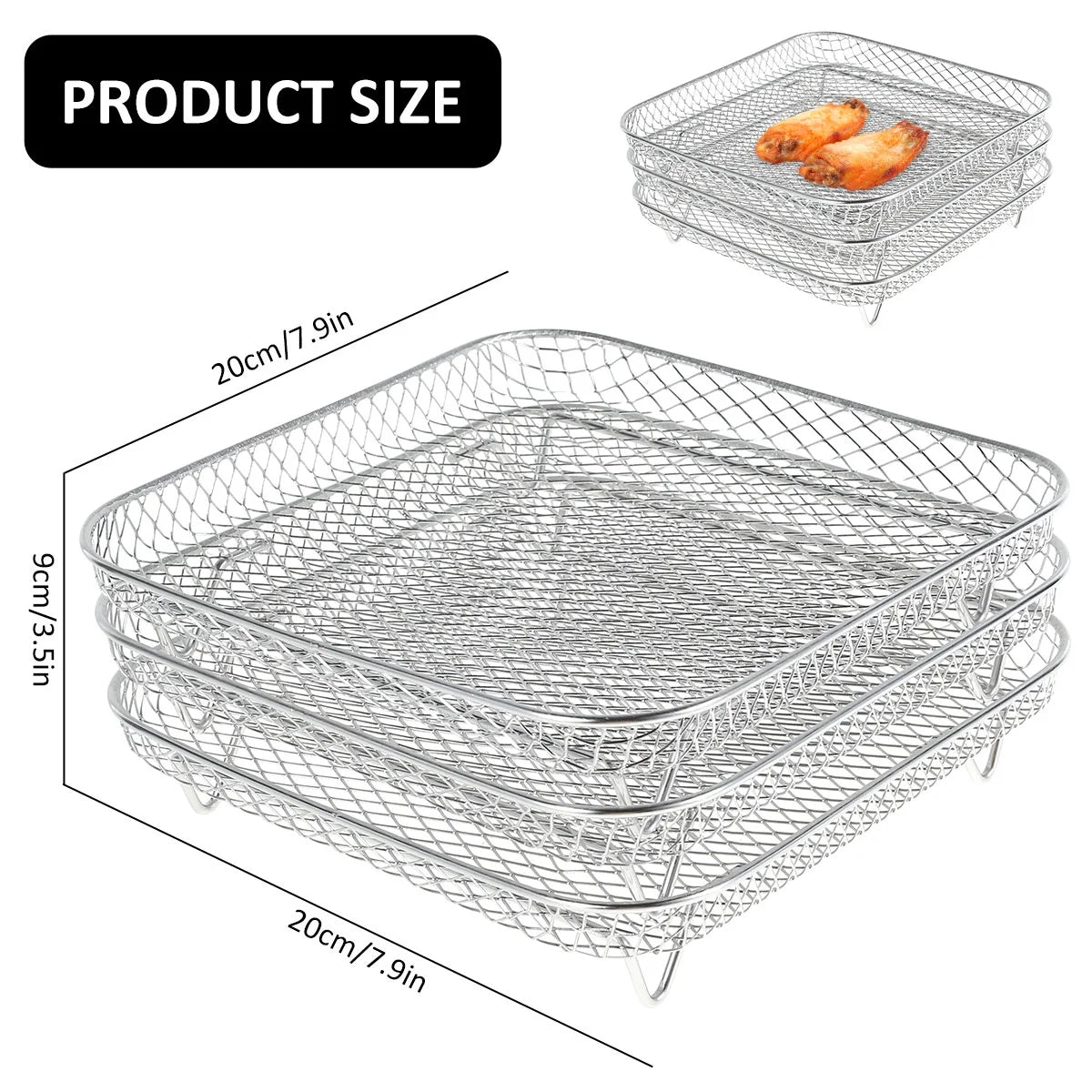 Air Fryer Racks 7.5L-8L 3-Basket Air Fryer, Stainless Steel - Three Layer Stackable Design, Dishwasher Safe