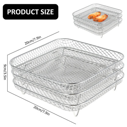 Air Fryer Racks 7.5L-8L 3-Basket Air Fryer, Stainless Steel - Three Layer Stackable Design, Dishwasher Safe