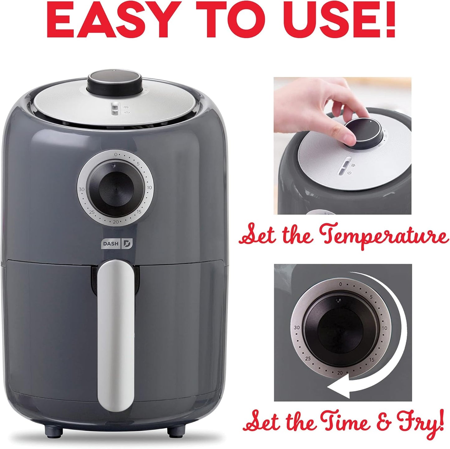 Compact Air Fryer Oven Cooker with Temperature Control, Non-Stick Fry Basket, Recipe Guide + Auto Shut off Feature, 2 Quart - Grey