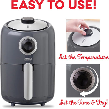Compact Air Fryer Oven Cooker with Temperature Control, Non-Stick Fry Basket, Recipe Guide + Auto Shut off Feature, 2 Quart - Grey