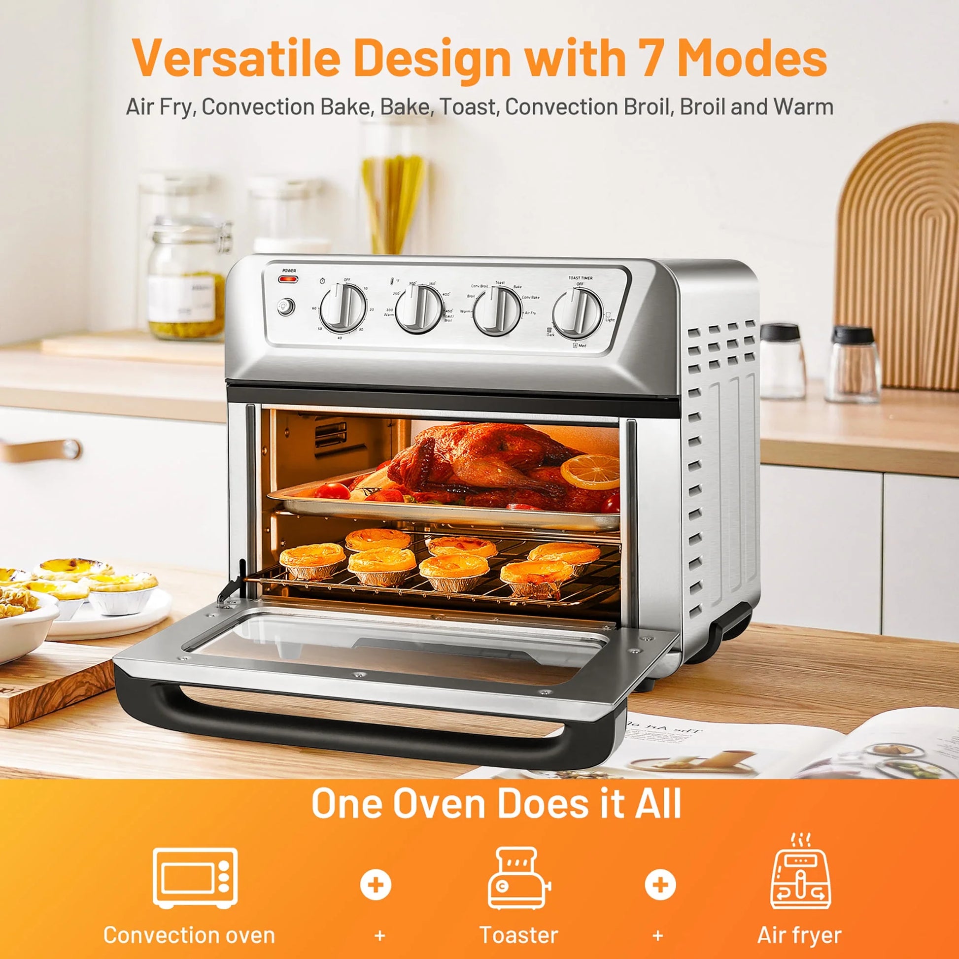 21.5QT Air Fryer Toaster Oven 1800W Countertop Convection Oven W/ Recipe