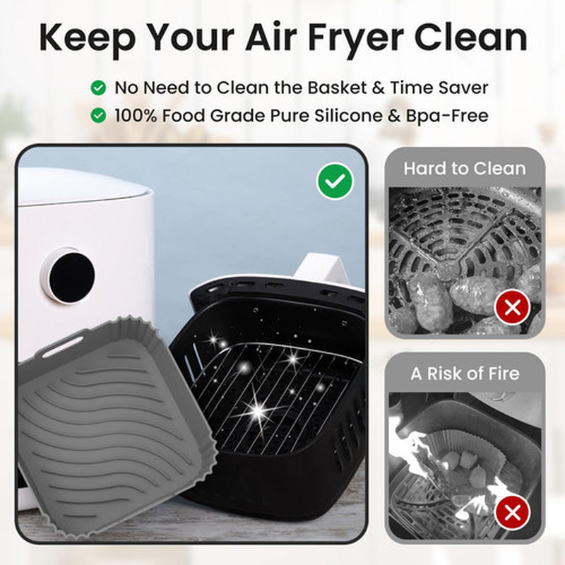 2 Pack Air Fryer Silicone Liners Square Airfryer Reusable for 4-5.5/5-8.5 QT