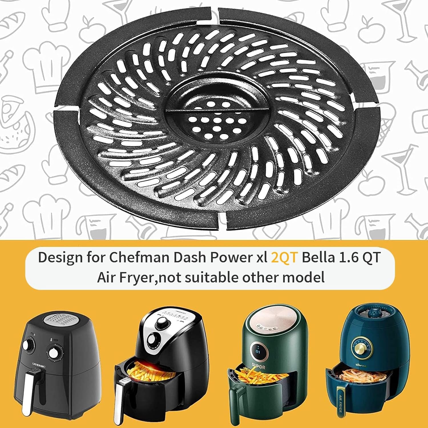 Grill Pan, 6.1''Non-Stick round 2 QT Air Fryer Replacement Tray Rack Parts Accessories Crisper Plate Grill Plate for Chefman Dash Powerxl 2 QT Bella 1.6 QT Air Fryer,Dishwasher Safe