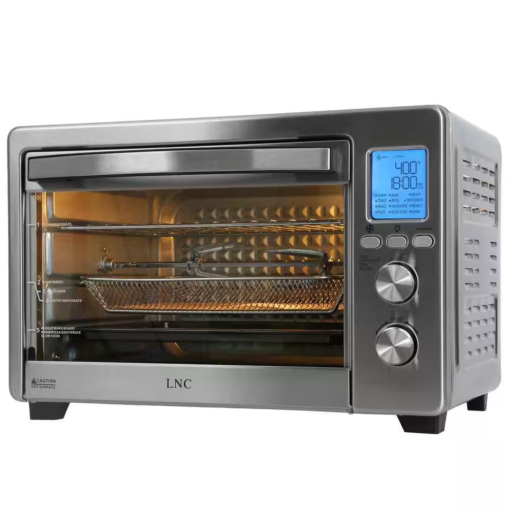 All-In-1 33.8 Qt. Silver Stainless Steel Digital Air Fryer Toaster Oven for Bake Roast Pizza with Accessories