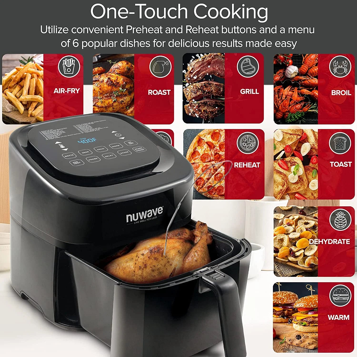Brio 6-Quart Digital Air Fryer with One-Touch Digital Controls, Automatic Shutoff, Stainless Steel, Cooking