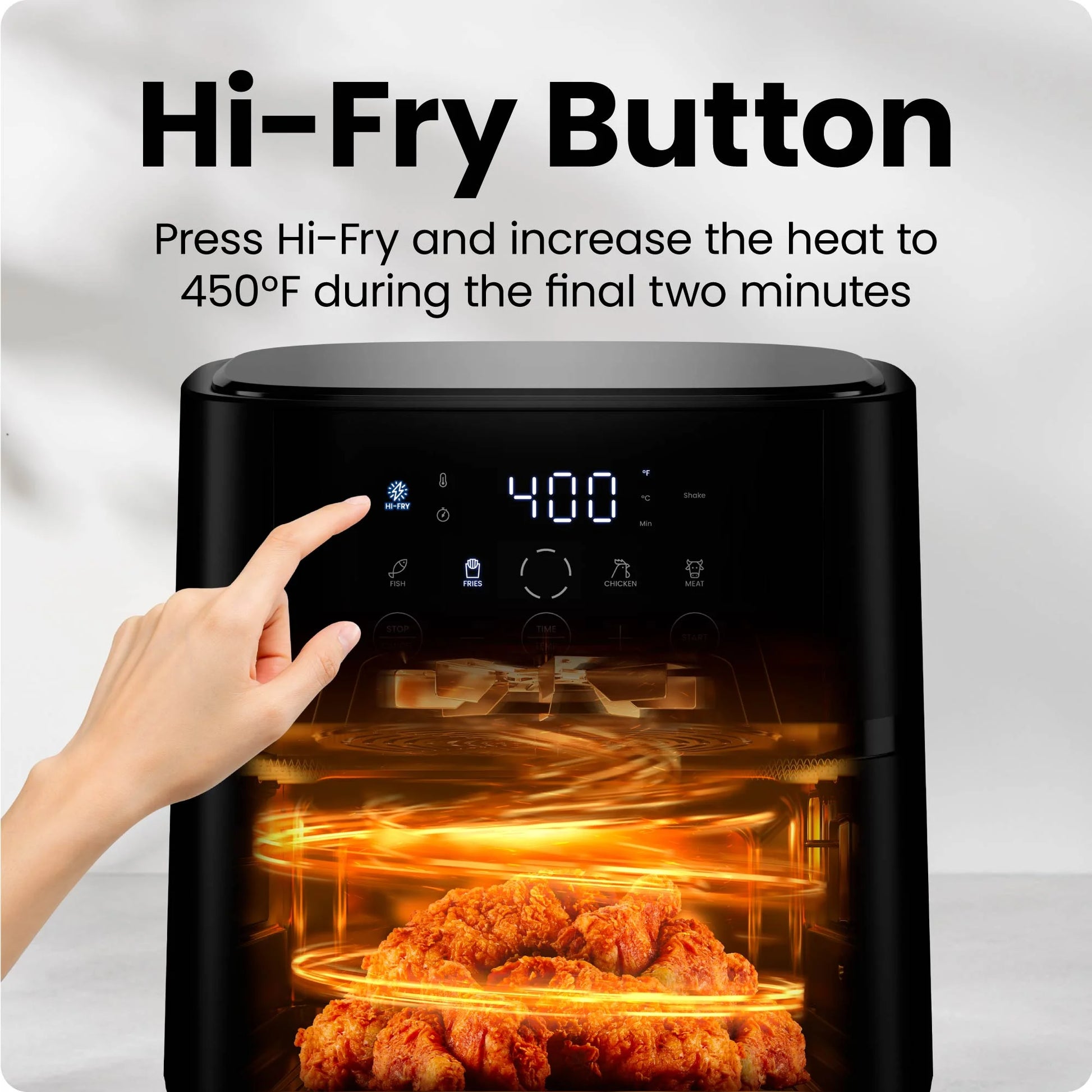 Turbofry Touch 4-Qt Easy-View Air Fryer W/ 4 Cooking Presets and 450F Hi-Fry Button - Black, New