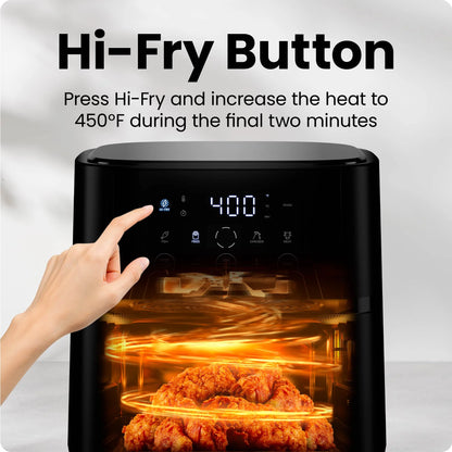 Turbofry Touch 4-Qt Easy-View Air Fryer W/ 4 Cooking Presets and 450F Hi-Fry Button - Black, New