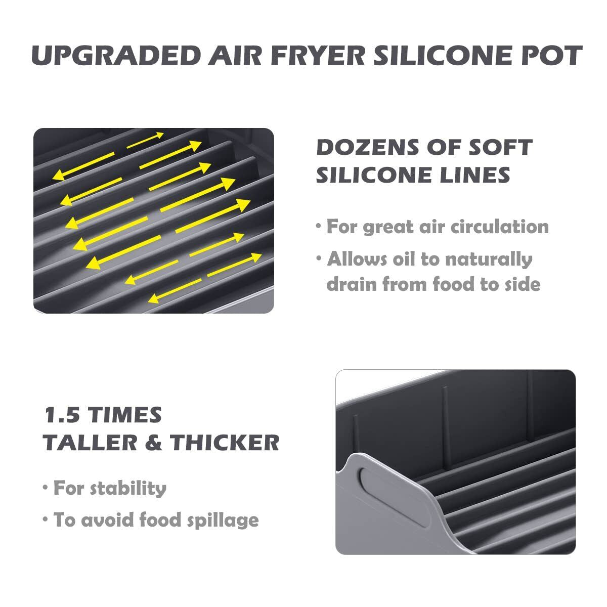 8 Inch Air Fryer Liners Square Silicone Pot with 5 PCS Air Fryer Magnetic Cheat