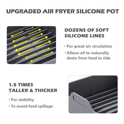 8 Inch Air Fryer Liners Square Silicone Pot with 5 PCS Air Fryer Magnetic Cheat