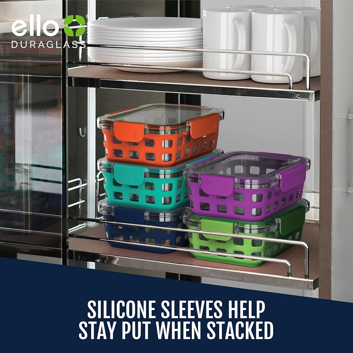 Duraglass 3.4 Cup Meal Prep Sets 10Pc, 5 Pack Set- Glass Food Storage Container with Silicone Sleeve and Airtight Bpa-Free Plastic Lids, Dishwasher, Microwave, and Freezer Safe, Fruit Salad