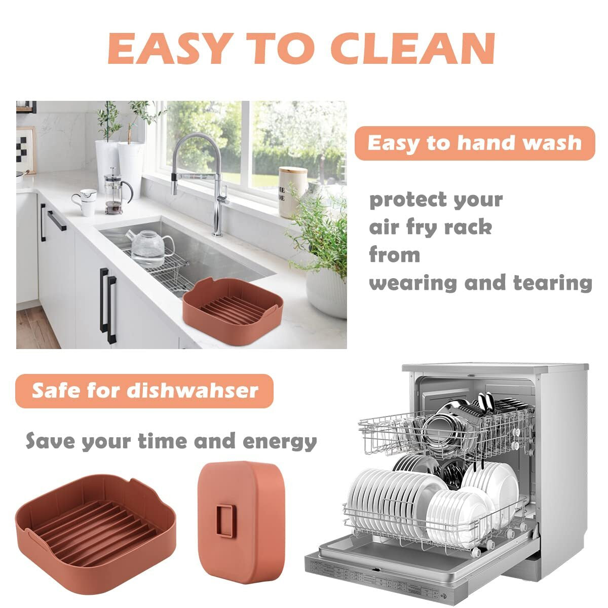8 Inch Air Fryer Liners Square Silicone Pot with 5 PCS Air Fryer Magnetic Cheat