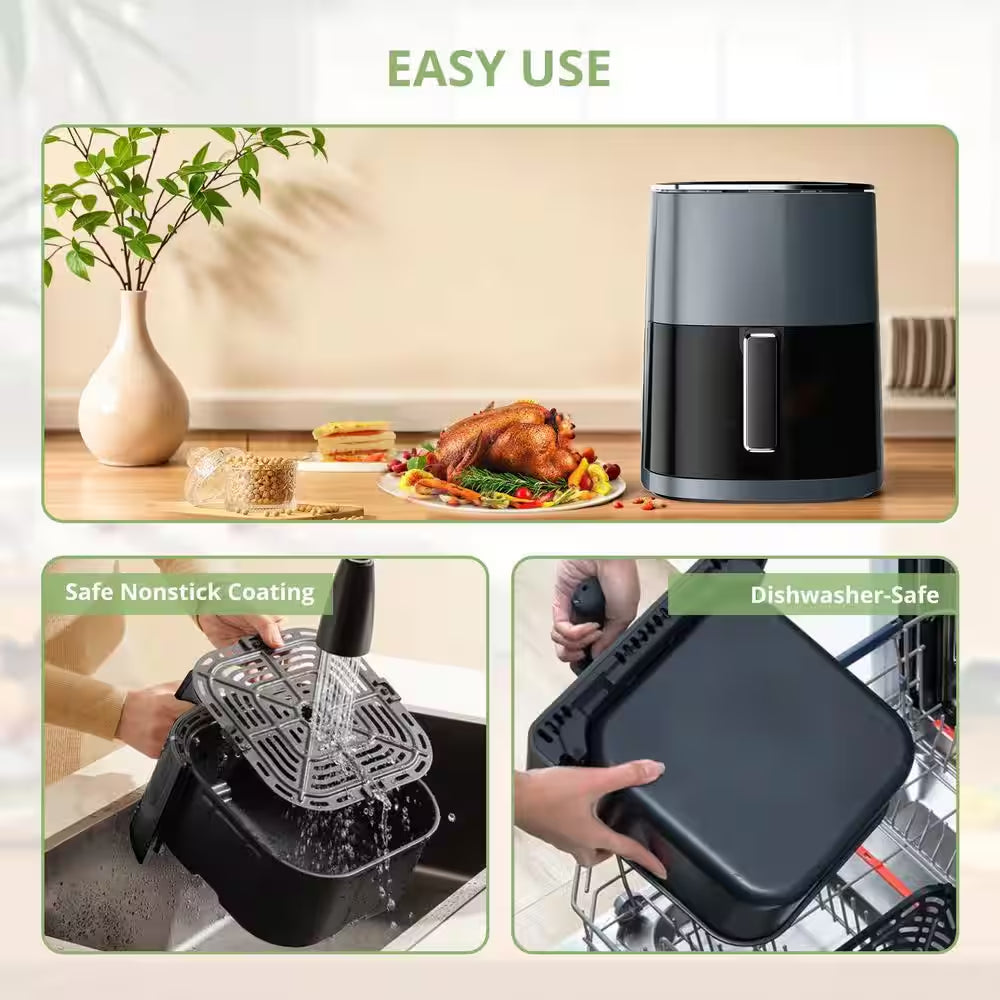 6 Qt. Grey Air Fryer with Roast, Reheat, Dehydrate, Bake, Steam, and More, 400°F Max
