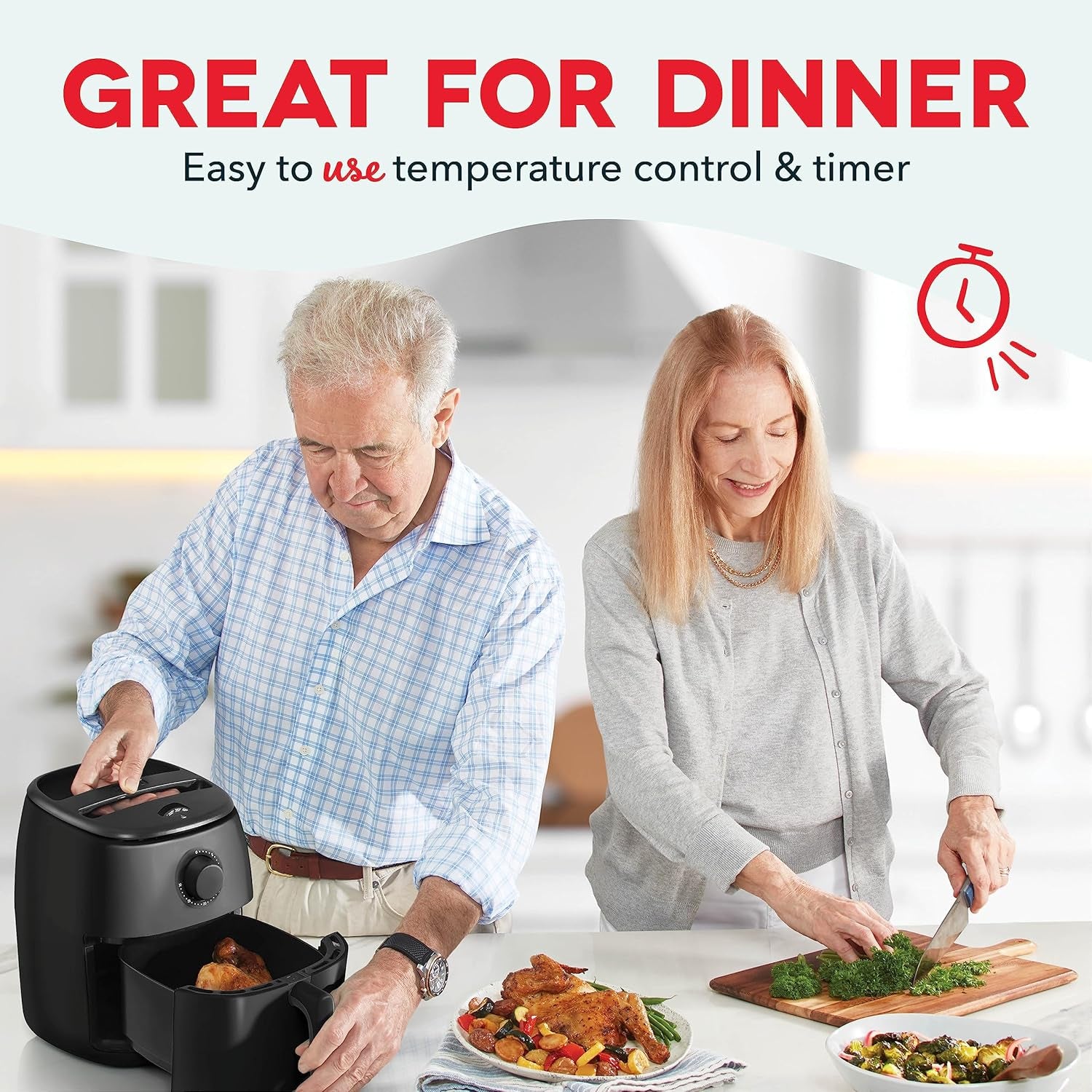 Tasti-Crisp™ Electric Air Fryer Oven, 2.6 Qt., Black – Compact Air Fryer for Healthier Food in Minutes, Ideal for Small Spaces - Auto Shut Off, Analog, 1000-Watt