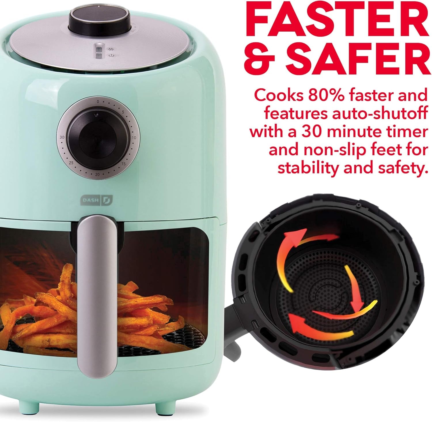 Compact Air Fryer Oven Cooker with Temperature Control, Non-Stick Fry Basket, Recipe Guide + Auto Shut off Feature, 2 Quart - Aqua