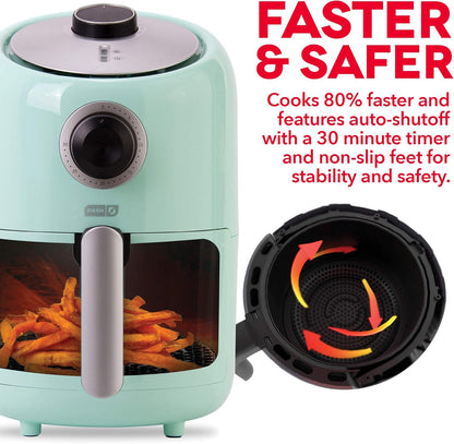 Compact Air Fryer Oven Cooker with Temperature Control, Non-Stick Fry Basket, Recipe Guide + Auto Shut off Feature, 2 Quart - Aqua