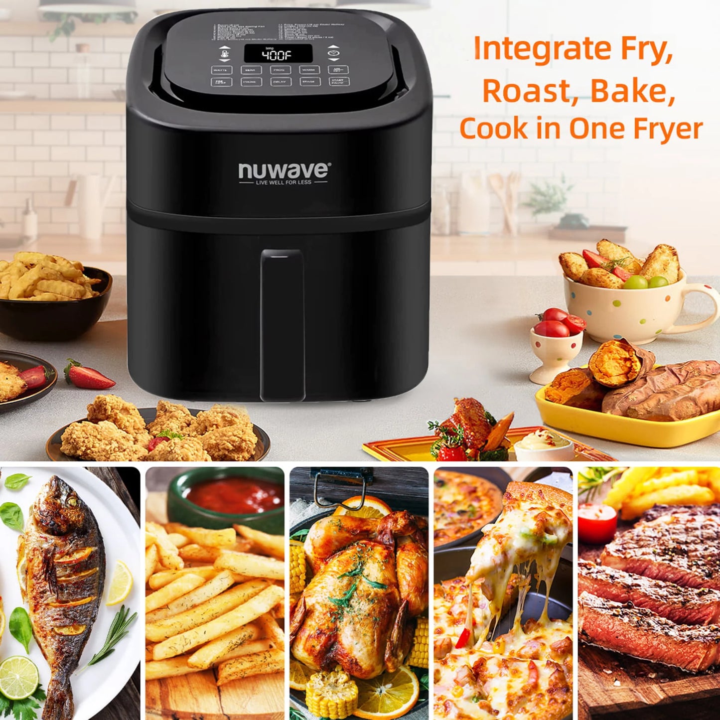 Brio 6-Quart Digital Air Fryer with One-Touch Digital Controls, Automatic Shutoff, Stainless Steel, Cooking