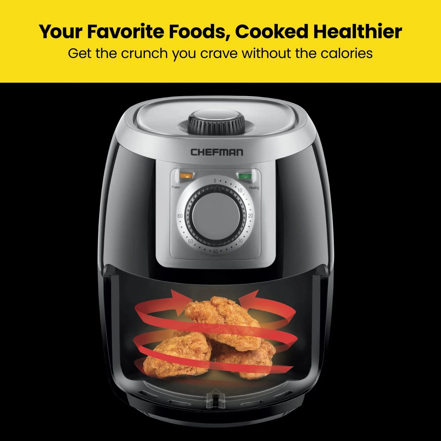 Turbo-Fry Air Fryer with Adjustable Temp Control, 2 Qt Capacity, Black