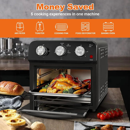 Air Fryer, 13Qt Small Footprint Airfryer Combo with Roast, Bake, Grill, Broil, Toast, Dehydrate, Defrost, Perfect for Small Contertop, 1500W, Black