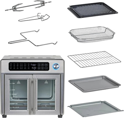 Extra Large French Door Air Fryer Toaster Oven Combo, 25 Cooking Functions and Digital Controls, 7 Accessories Included, Stainless Steel Finish, 26QT Capacity
