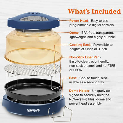 Pro plus 2 Air Fryer, Infra-Red Oven Cook Healthy, 360 Surround Cooking, Adjustable Temps, 100 Presets & 50 Memory Air Fryer, Durable Power Dome, Deep Blue