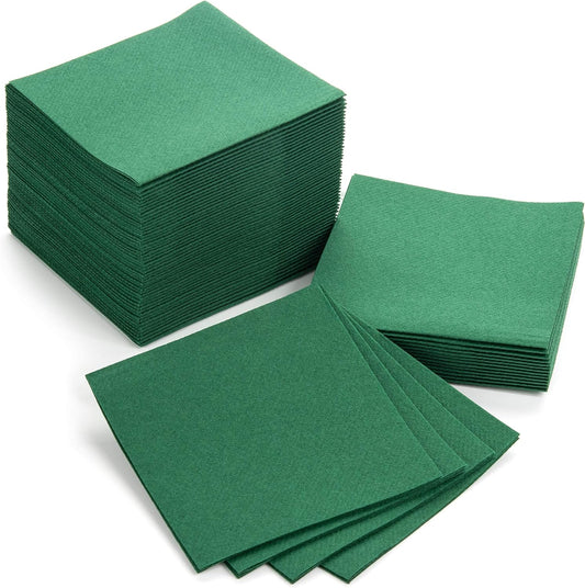 AMERICAN HOMESTEAD Green Cocktail Napkins - Premium 4"X4" Disposable Linen-Like Beverage Napkins - Bulk Square Party Bar Serviettes for Weddings, Parties, Events, and Everyday Use - 100 Count