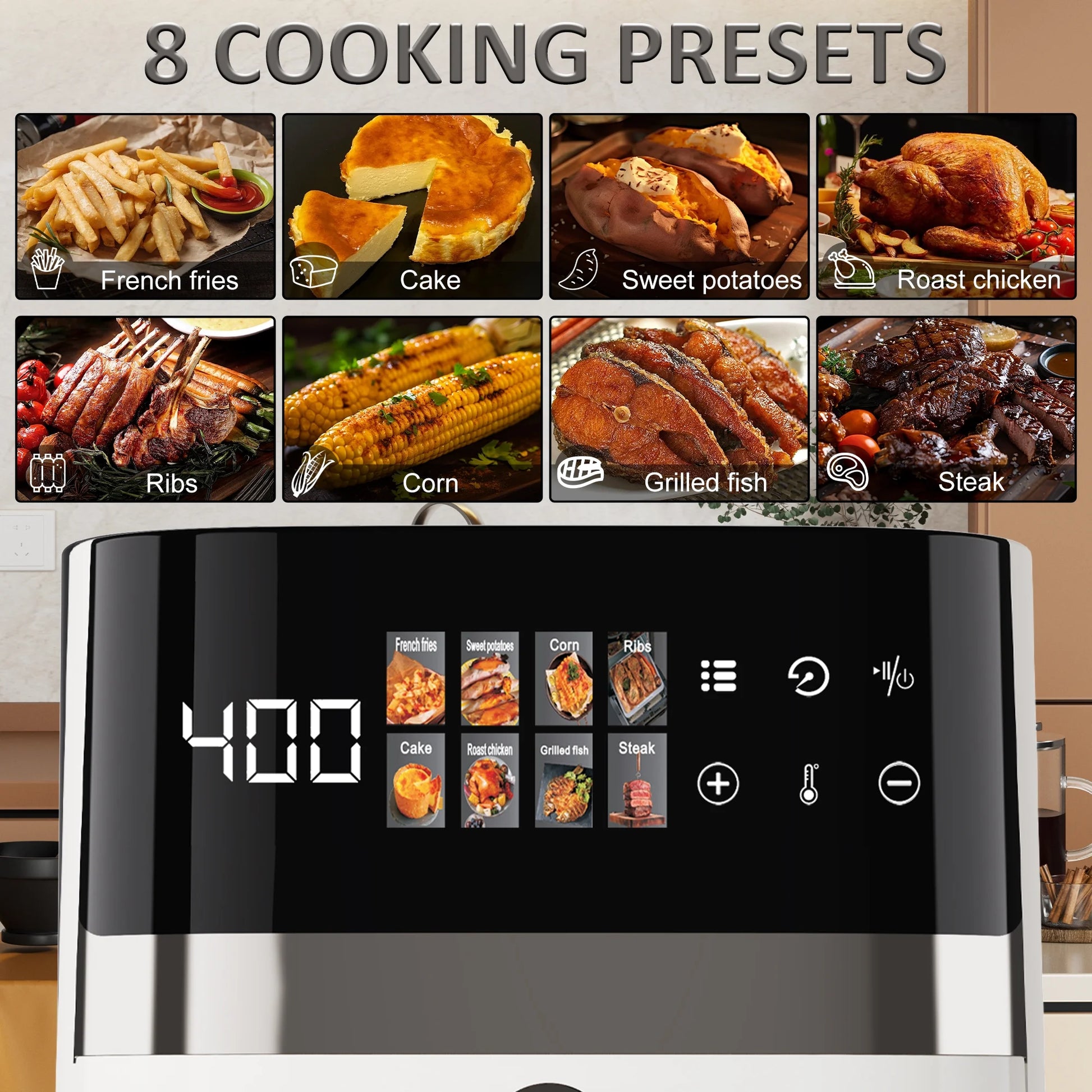 6QT Air Fryer, 8-In-1 Electric Hot Oven with Digital LED Touchscreen, Visible Window, 1500W, New, White