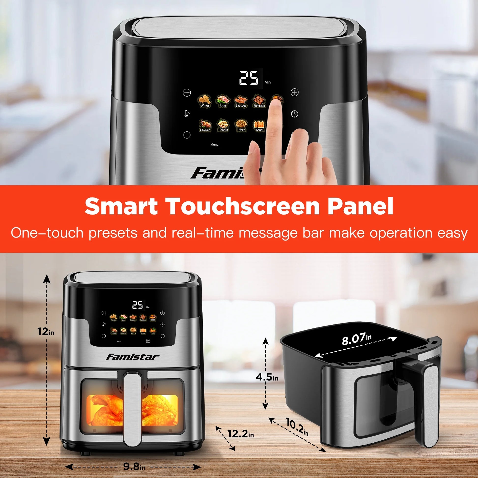 Air Fryer, 7.5QT Air Fryer Oven Oilless Cooker, 10-In-1 Hot Air Fryers with Digital LED Touch Screen, 10 Preset Cookings, Dishwasher-Safe Basket, Including Air Fryer Paper Liners 100PCS