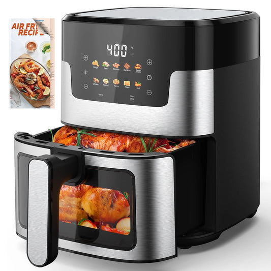10 in 1 Air Fryer 6 Qt Capacity, Compact Countertop with Nonstick Basket, 400F Air Crisp