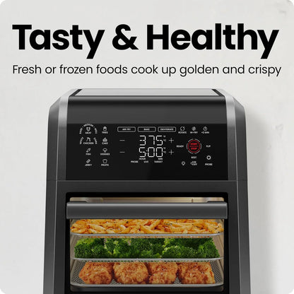 Exactemp 12 Quart 5-In-1 Air Fryer with Integrated Smart Thermometer, 28 Presets - Black, New