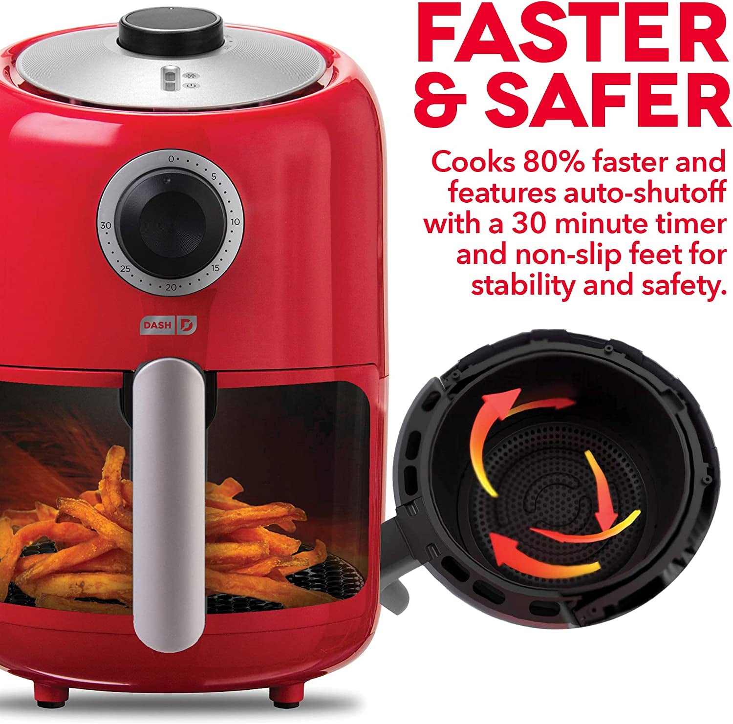 Compact Air Fryer Oven Cooker with Temperature Control, Non-Stick Fry Basket, Recipe Guide + Auto Shut off Feature, 2 Quart - Red