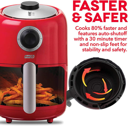 Compact Air Fryer Oven Cooker with Temperature Control, Non-Stick Fry Basket, Recipe Guide + Auto Shut off Feature, 2 Quart - Red