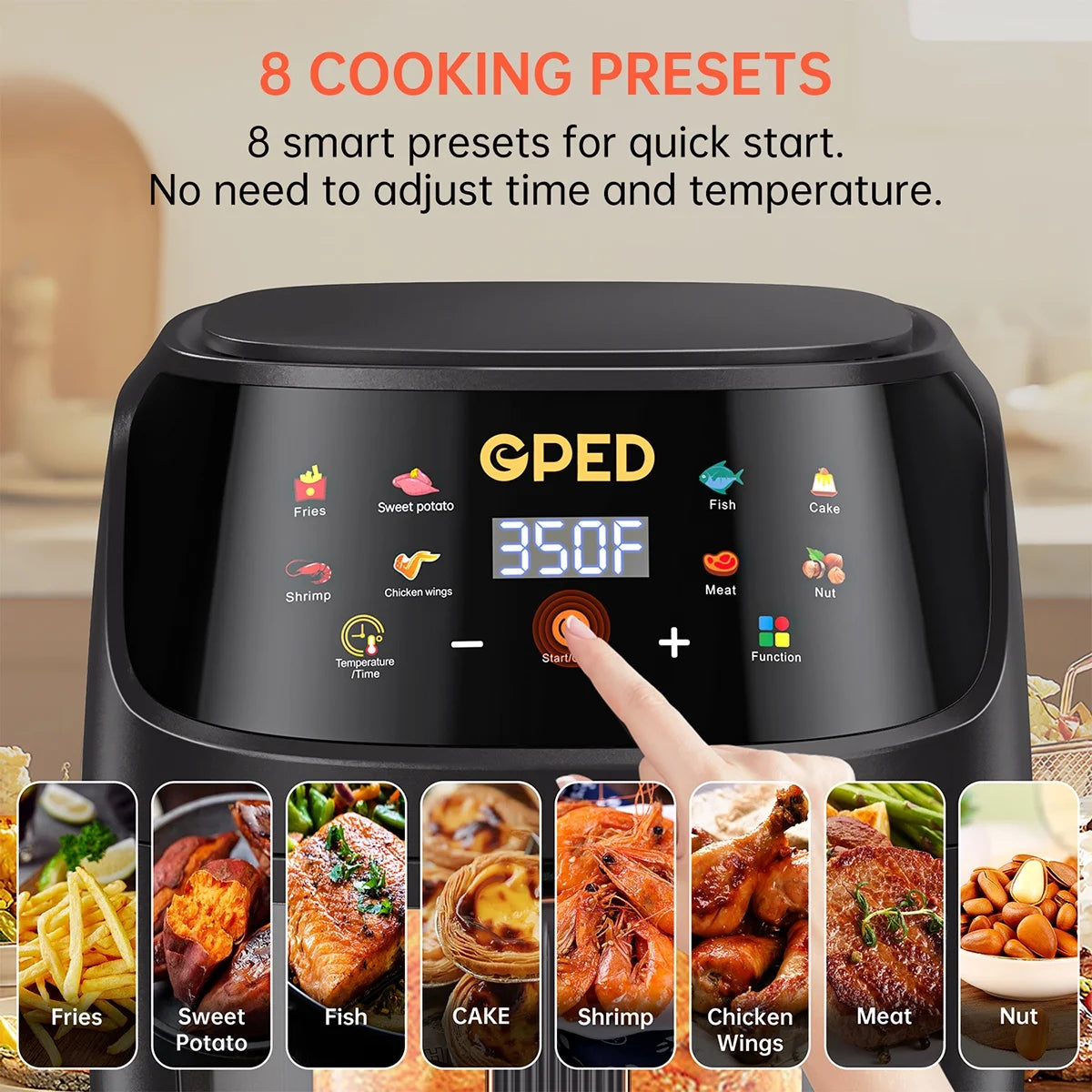 Air Fryers, 7.5 QT 8-In-1 Oilless Air Fryer Oven with Visible Cooking Window, One-Touch Screen, Nonstick and Dishwasher-Safe Basket, Customized Temp/Time, Including Air Fryer Paper Liners 50Pcs,Black