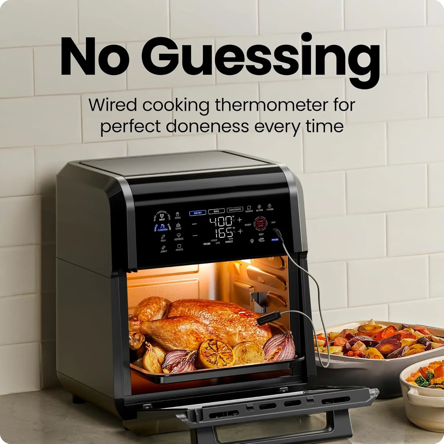 Exactemp 12 Quart 5-In-1 Air Fryer with Integrated Smart Thermometer, 28 Presets - Black, New