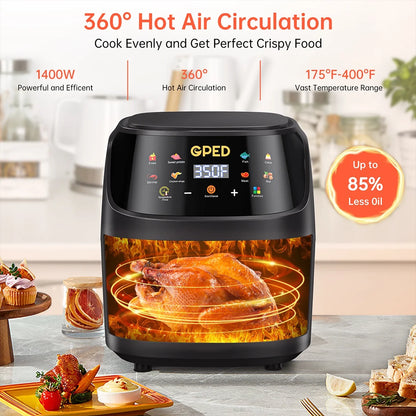 Air Fryers, 7.5 QT 8-In-1 Oilless Air Fryer Oven with Visible Cooking Window, One-Touch Screen, Nonstick and Dishwasher-Safe Basket, Customized Temp/Time, Including Air Fryer Paper Liners 50Pcs,Black