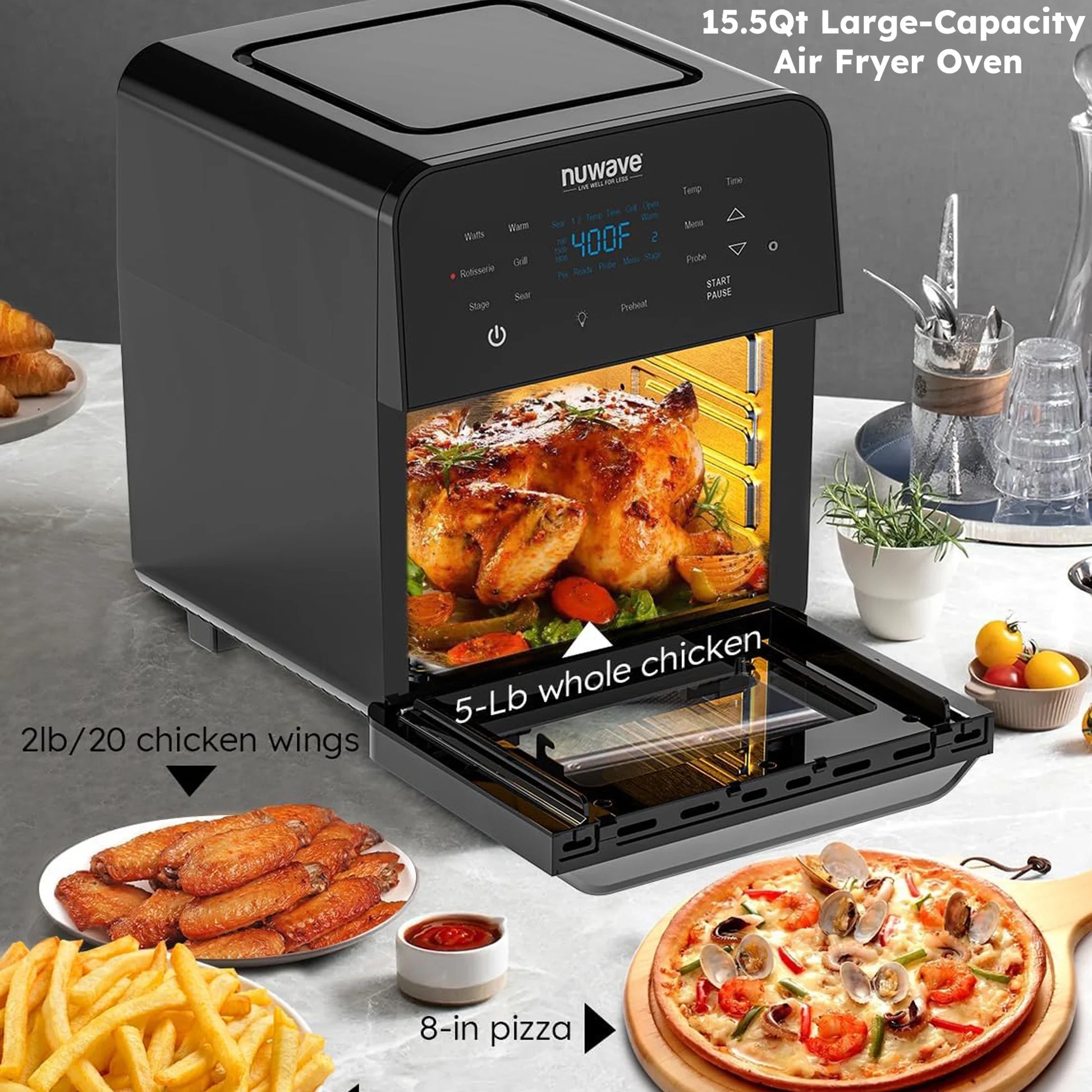 Brio 15.5 Qt Air Fryer, Black - Smart Thermometer