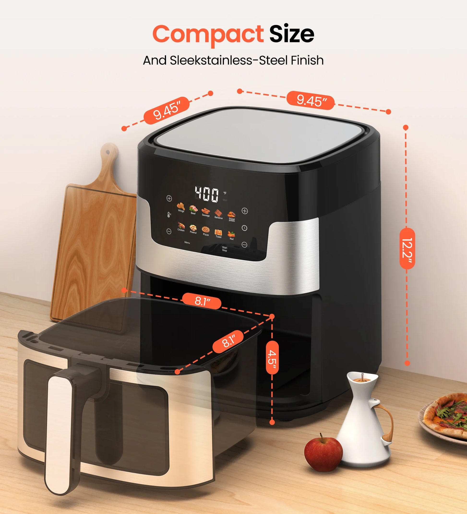 10 in 1 Air Fryer 6 Qt Capacity, Compact Countertop with Nonstick Basket, 400F Air Crisp