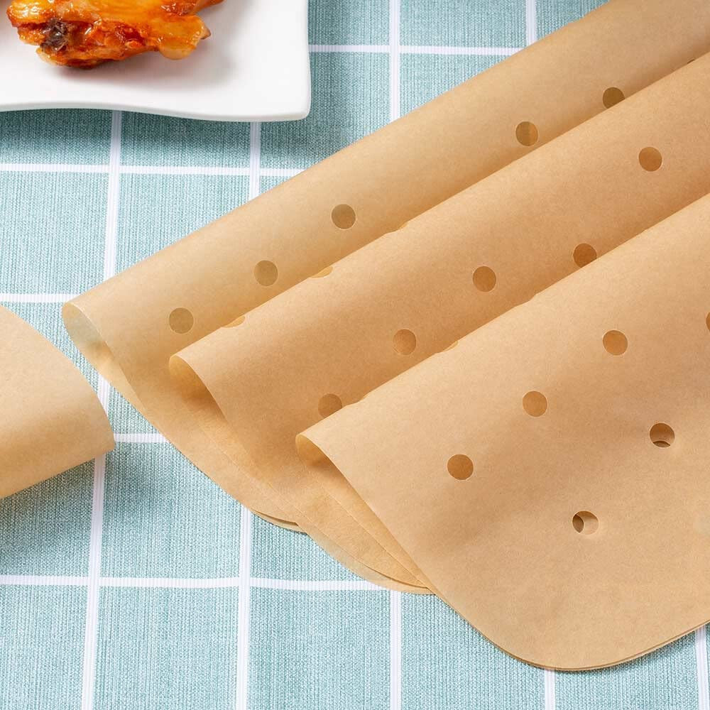 200Pcs Square Perforated and Imperforate Parchment Paper Sheets for Air Fryer 9"