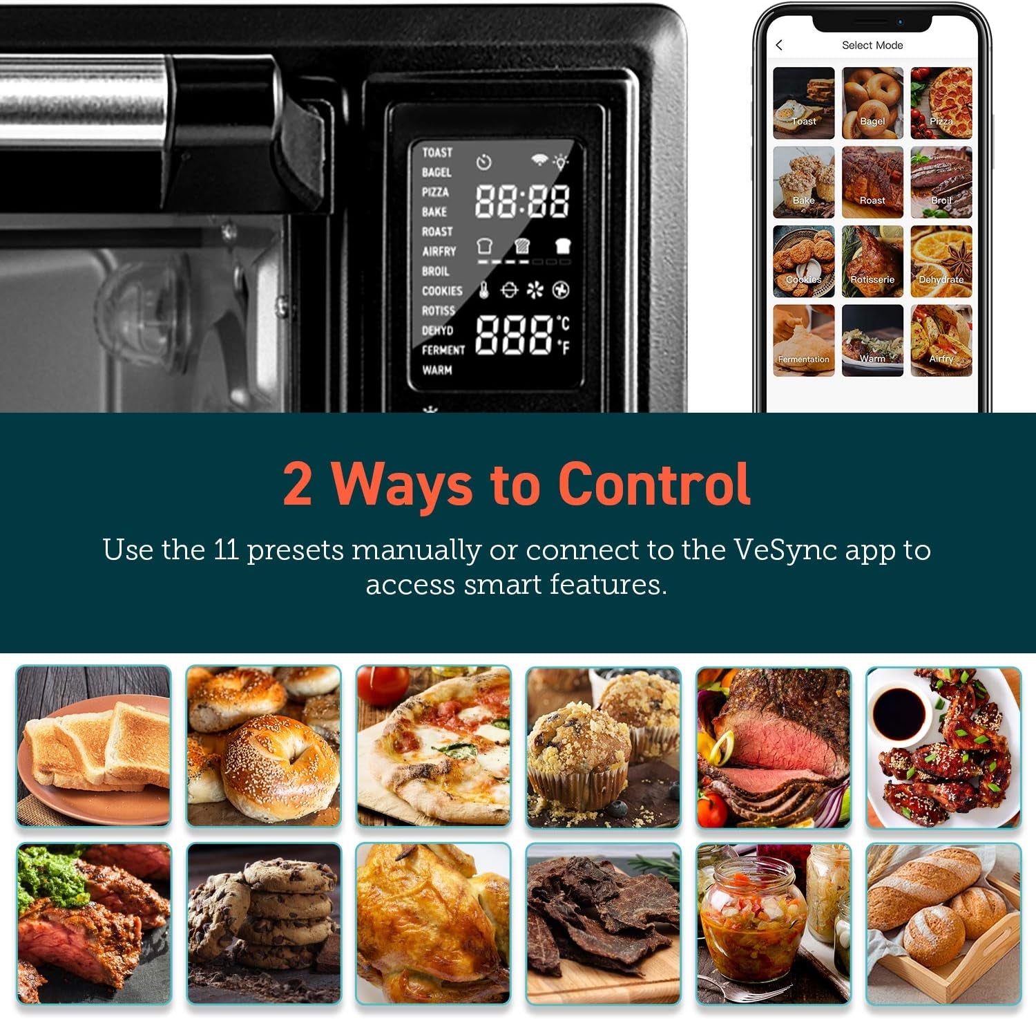 Air Fryer Toaster Oven Combo 13-In-1, 32Qt APP & Voice Control Convection Oven Countertop, Bake, Broil, Roast, Dehydrate, Sous Vide, 134 Recipes & 4 Accessories, Black, Stainless Steel