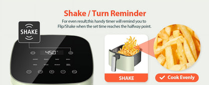 Air Fryer,  8-In-1 Smart Compact 4QT Air Fryers, Shake Reminder,450°F Digital Airfryer with Flavor-Lock Tech,Tempered Glass Display, Dishwasher-Safe & Nonstick,Fit for 1-3 People, Green