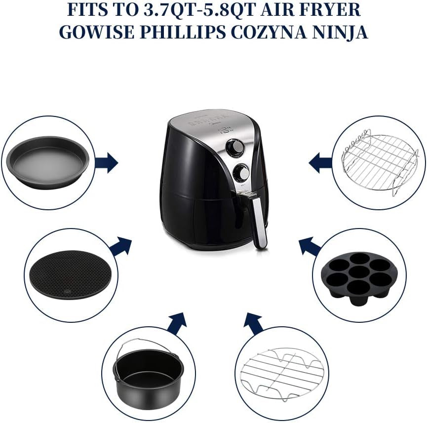 Air Fryer Accessories 11PCS, Fit All 3.7QT-4.0-5.8QT Power Deep Hot Air Fryer with Cake Barrel, Pizza Pan