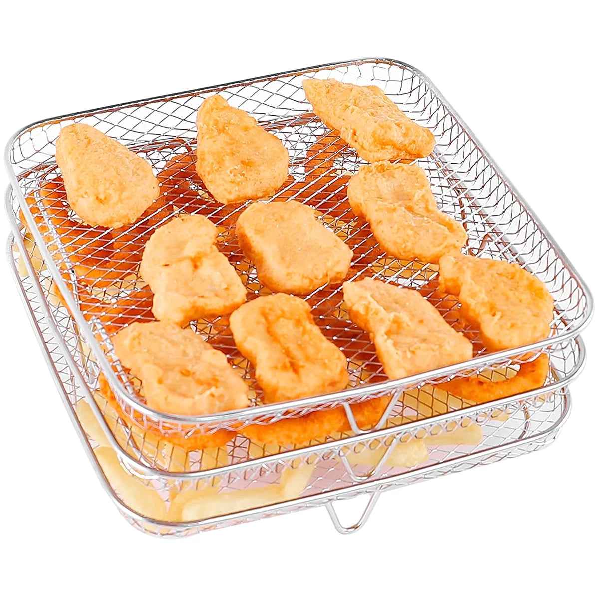 Air Fryer Racks 7.5L-8L 3-Basket Air Fryer, Stainless Steel - Three Layer Stackable Design, Dishwasher Safe