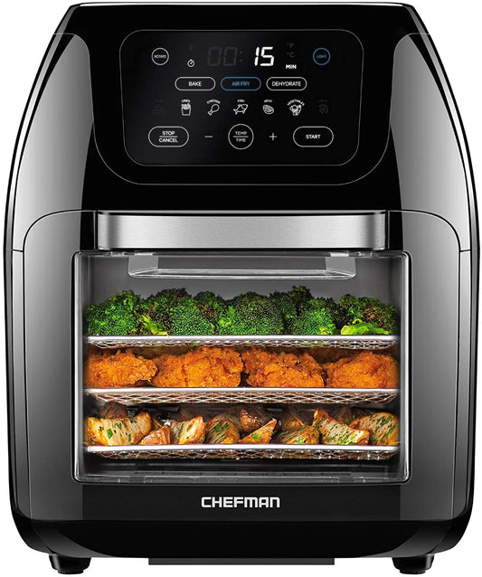 Multifunctional Digital 10 Qt. Air Fryer+ Rotisserie, Fry, Roast & Bake, 17 Presets - Black, New