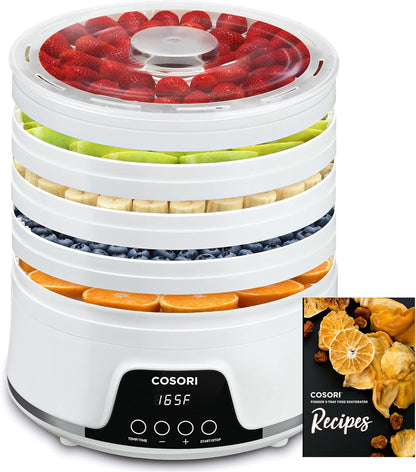 Food Dehydrator Machine for Jerky, 5 Trays with 165°F Temperature Control and 48H Timer, 350W Dryer for Fruit, Herbs, Meat, Veggies and Dog Treats, 50-Recipes Book Included